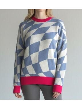 The Others The Warp Knit Blue Bone Combo Checkerboard Print Womens Sweater - S